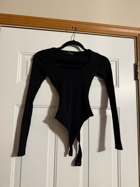 naked wardrobe Black Ribbed Long-Sleeve Bodysuit